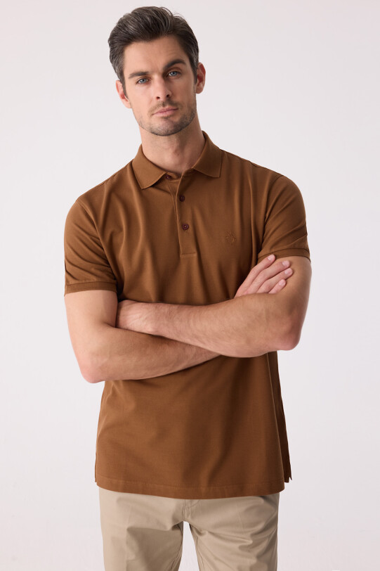 Erkek Kiremit Polo Yaka %100 Pamuk Tişört