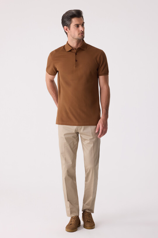 Erkek Kiremit Polo Yaka %100 Pamuk Tişört