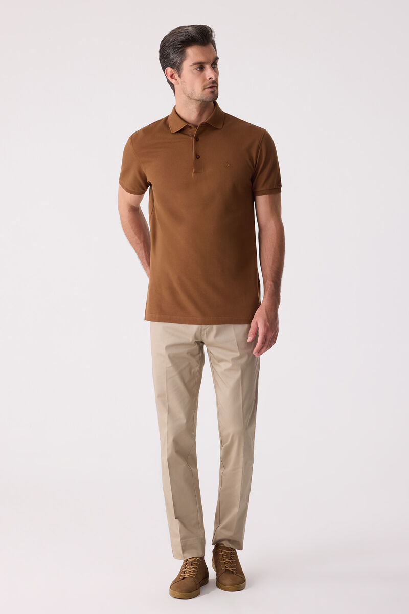 Erkek Kiremit Polo Yaka %100 Pamuk Tişört - 3