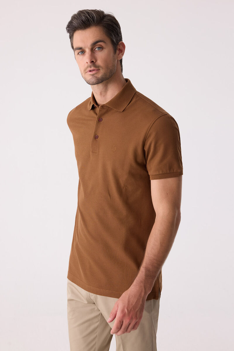 Erkek Kiremit Polo Yaka %100 Pamuk Tişört - 4