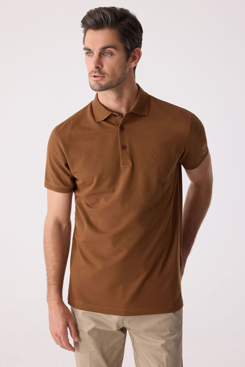 Erkek Kiremit Polo Yaka %100 Pamuk Tişört - 5