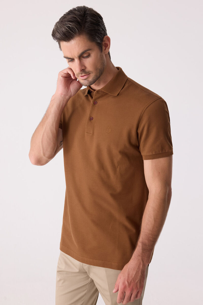 Erkek Kiremit Polo Yaka %100 Pamuk Tişört - 6