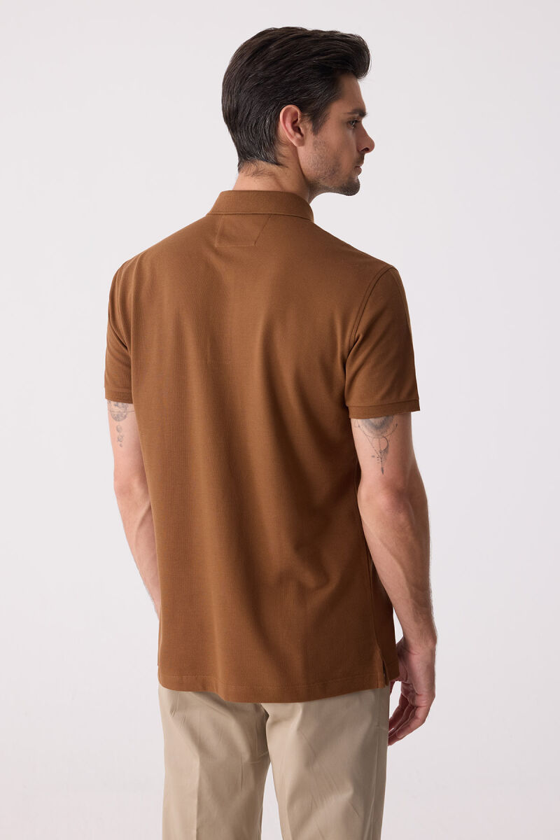 Erkek Kiremit Polo Yaka %100 Pamuk Tişört - 7