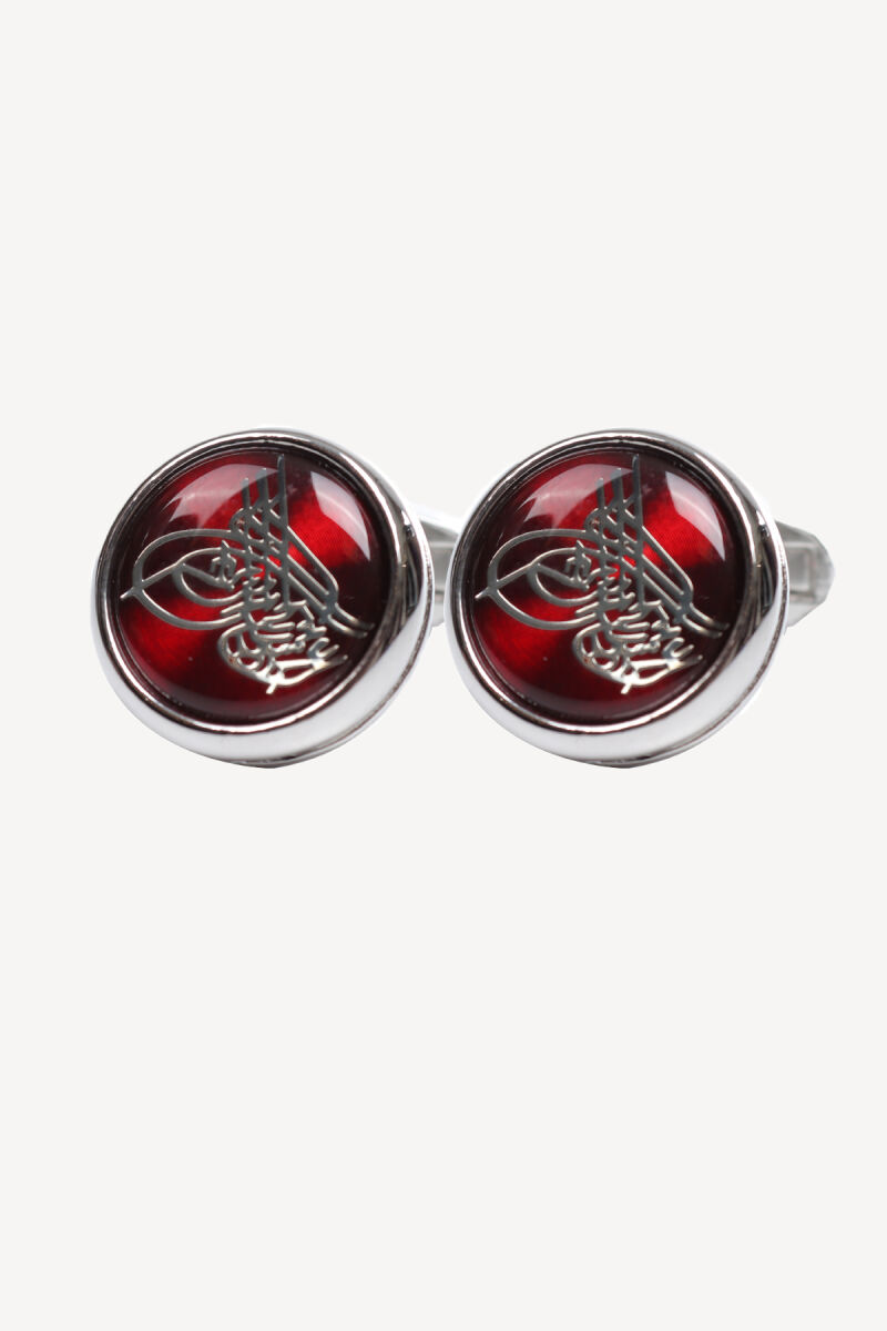 Erkek Kırmızı Desenli Kol Düğmesi - 1