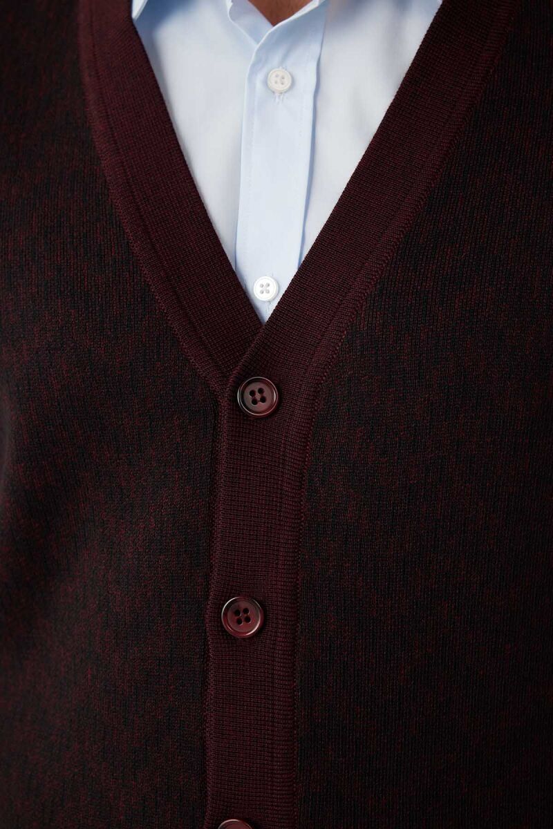 Erkek Koyu Bordo Regular Fit Desenli Yün Karışımlı Triko Yelek - 7