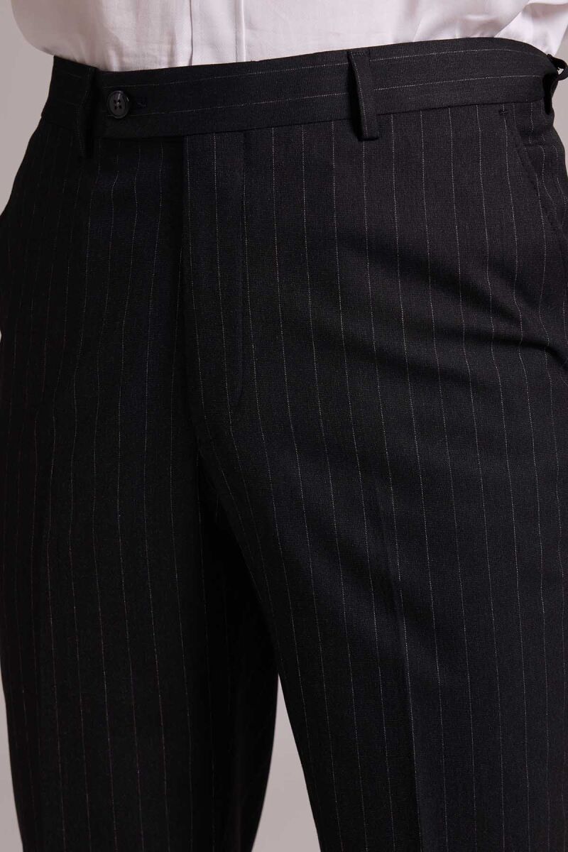 Erkek Koyu Gri Regular Fit Çift Yırtmaç Çizgili Takım Elbise - 10