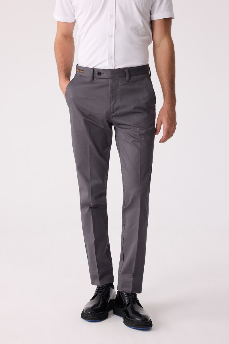 Erkek Koyu Gri Regular Fit Kanvas Pantalon - 1
