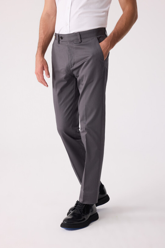 Erkek Koyu Gri Regular Fit Kanvas Pantalon