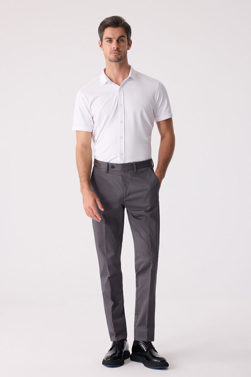 Erkek Koyu Gri Regular Fit Kanvas Pantalon - 3