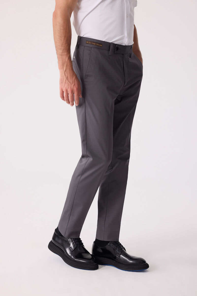 Erkek Koyu Gri Regular Fit Kanvas Pantalon - 5