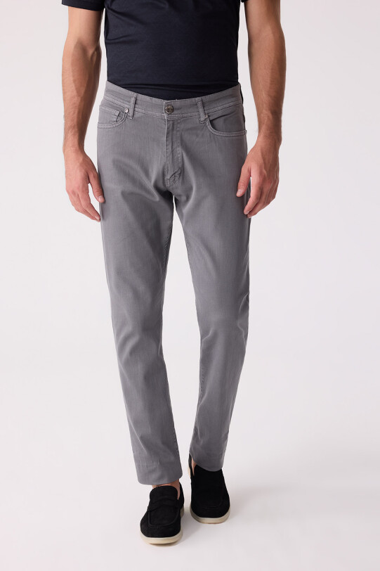 Erkek Koyu Gri Slim Fit Üst Cep Kanvas Pantolon