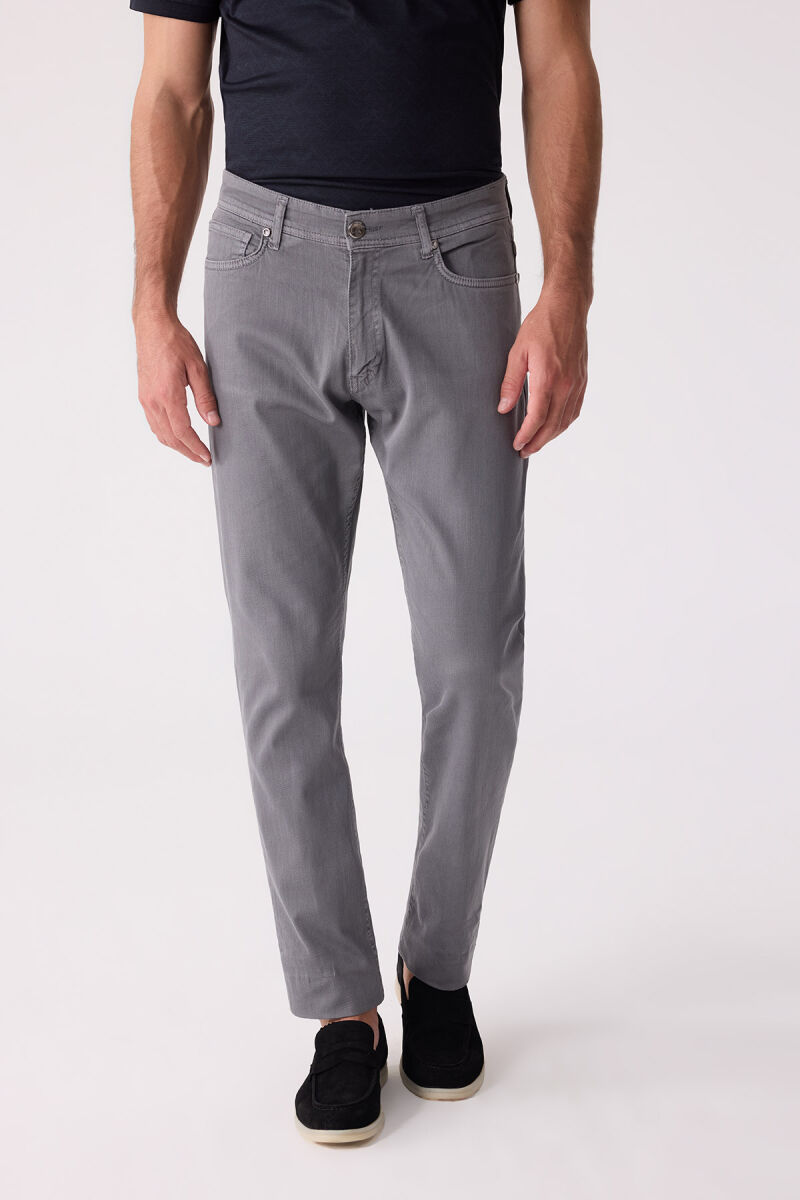 Erkek Koyu Gri Slim Fit Üst Cep Kanvas Pantolon - 1