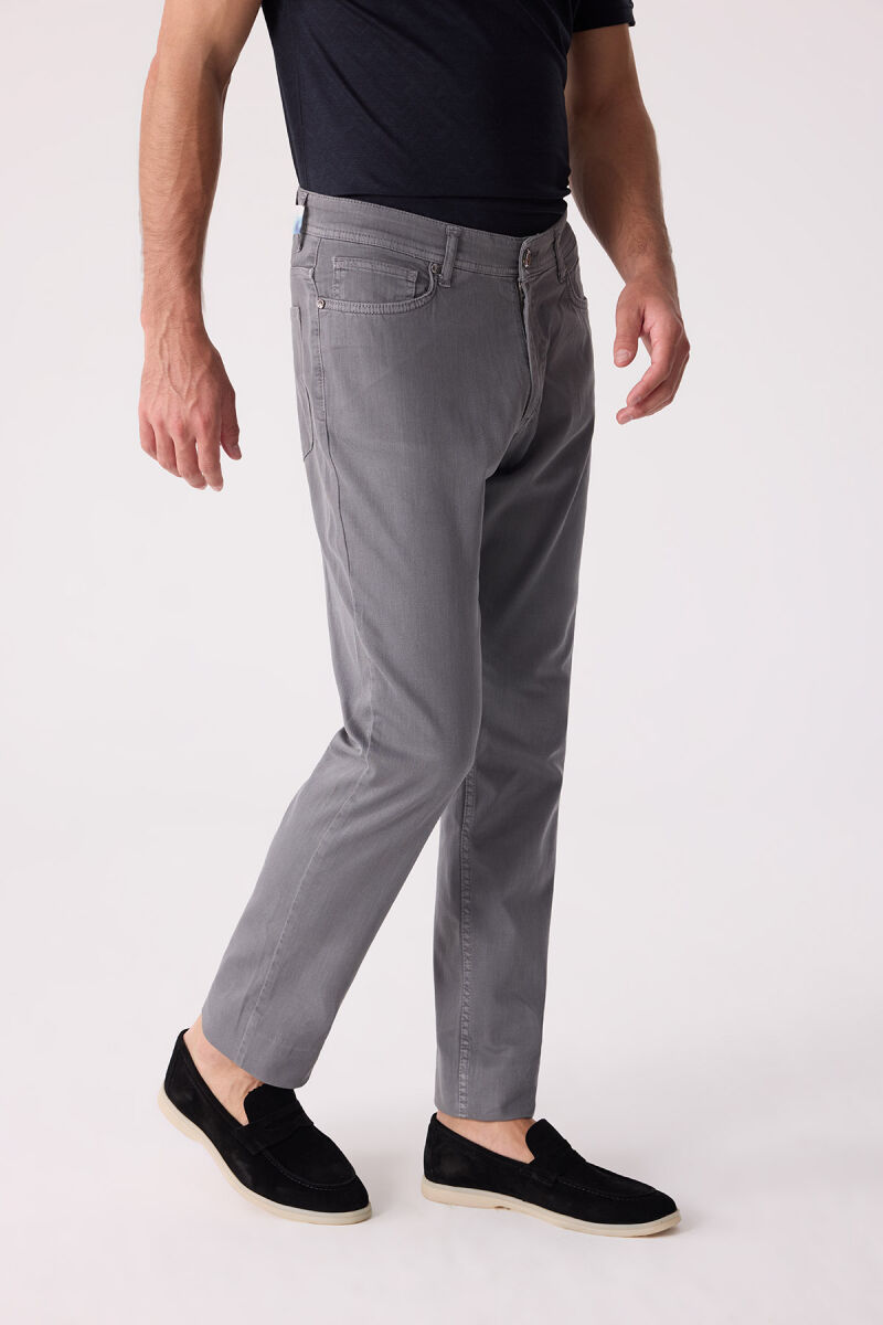 Erkek Koyu Gri Slim Fit Üst Cep Kanvas Pantolon - 2