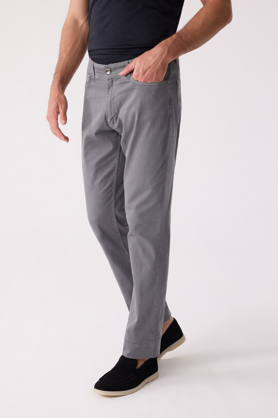 Erkek Koyu Gri Slim Fit Üst Cep Kanvas Pantolon