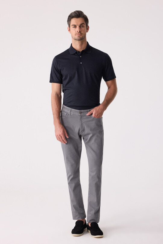 Erkek Koyu Gri Slim Fit Üst Cep Kanvas Pantolon