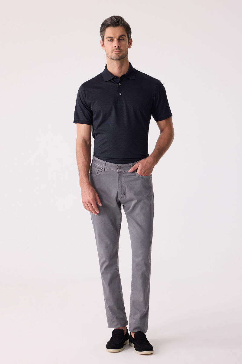 Erkek Koyu Gri Slim Fit Üst Cep Kanvas Pantolon - 4