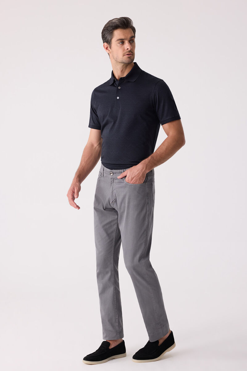 Erkek Koyu Gri Slim Fit Üst Cep Kanvas Pantolon - 5