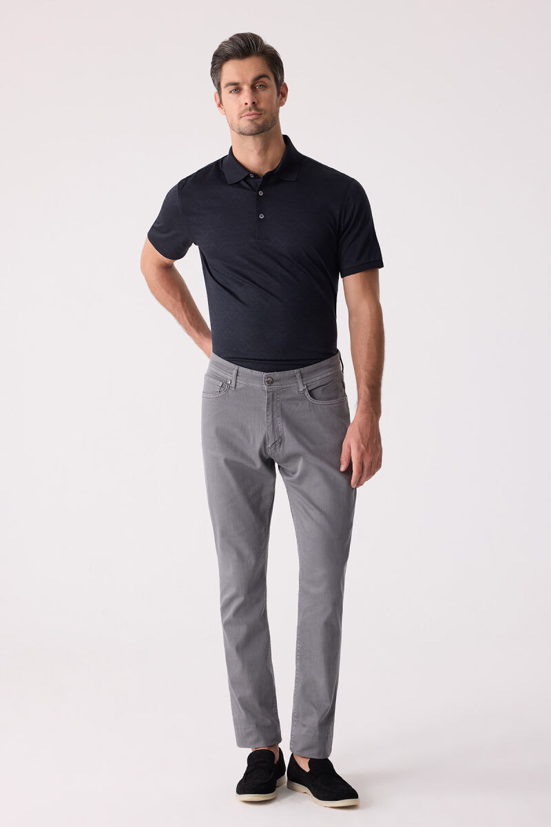 Erkek Koyu Gri Slim Fit Üst Cep Kanvas Pantolon - 6