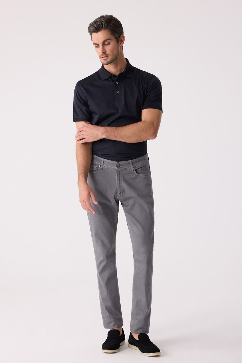 Erkek Koyu Gri Slim Fit Üst Cep Kanvas Pantolon - 7