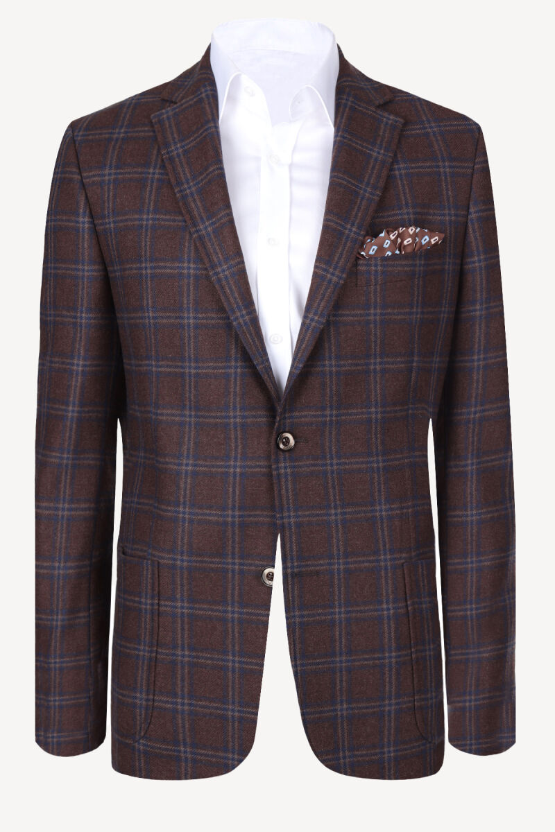 Erkek Koyu Kahverengi Yünlü Spor Ceket - 1