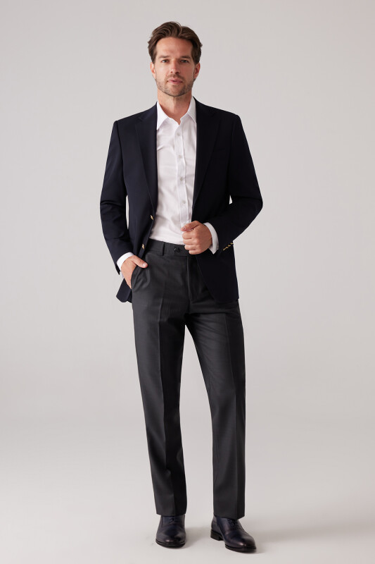 Erkek Koyu Lacivert Regular Fit Mono Yaka Likralı Blazer Ceket