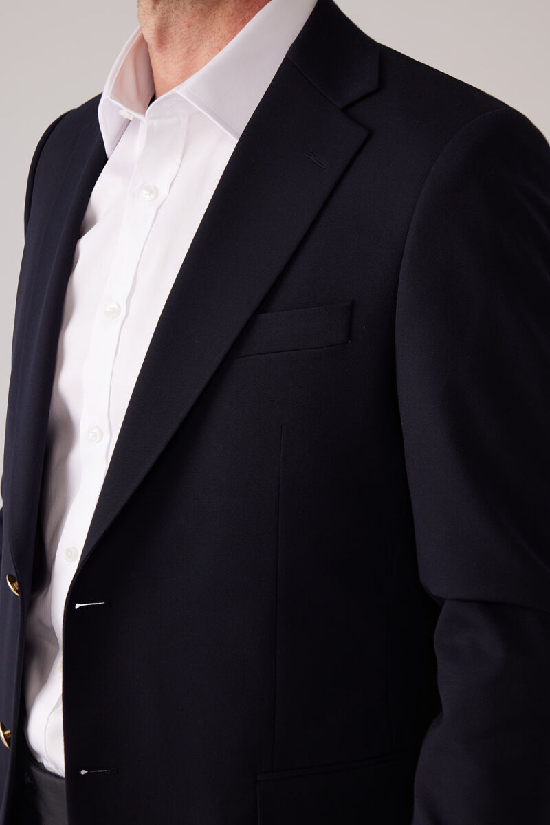 Erkek Koyu Lacivert Regular Fit Mono Yaka Likralı Blazer Ceket - 7