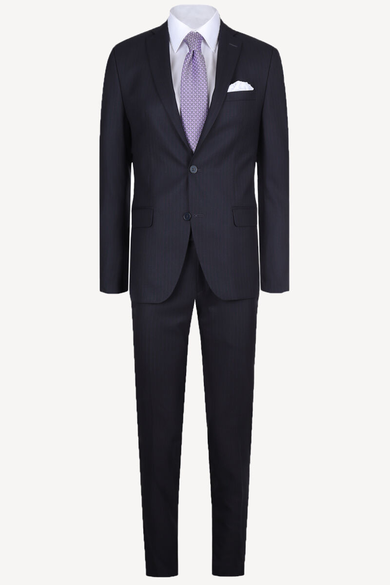 Erkek Koyu Lacivert Slim Fit Takım Elbise - 1