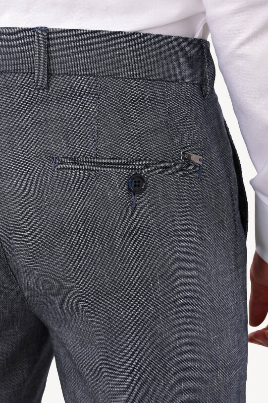 Erkek Koyu Mavi Regular Fit Keten Spor Pantolon