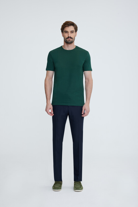 Erkek Koyu Yeşil Bisiklet Yaka T-shirt