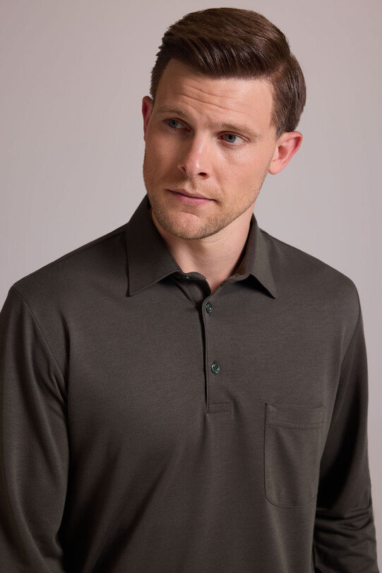 Erkek Koyu Yeşil Polo Yaka Sweatshirt