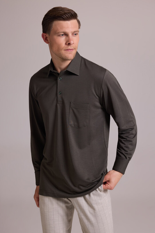 Erkek Koyu Yeşil Polo Yaka Sweatshirt