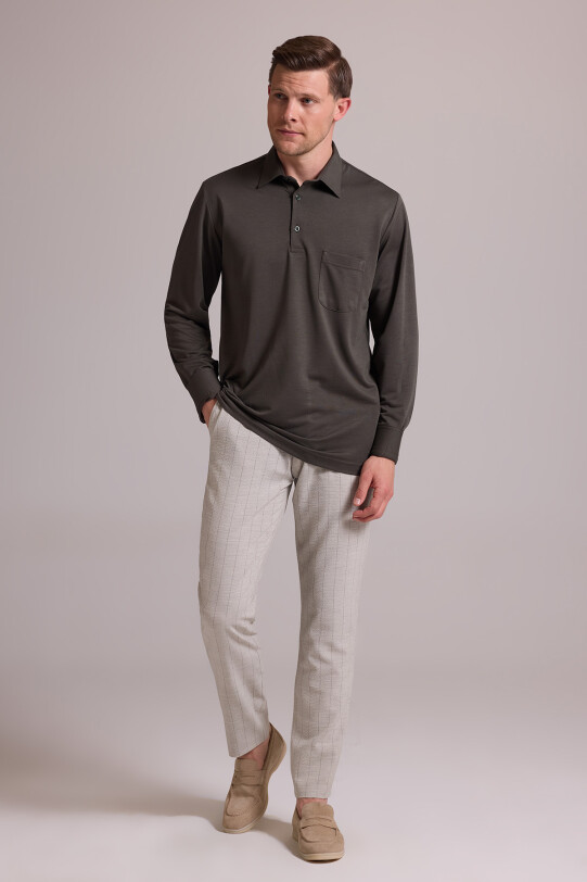 Erkek Koyu Yeşil Polo Yaka Sweatshirt