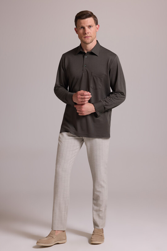 Erkek Koyu Yeşil Polo Yaka Sweatshirt