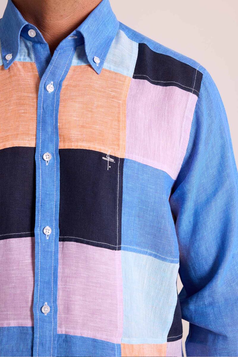 Erkek Koyu Mavi Regular Fit Uzun Kol Keten Gömlek - 9