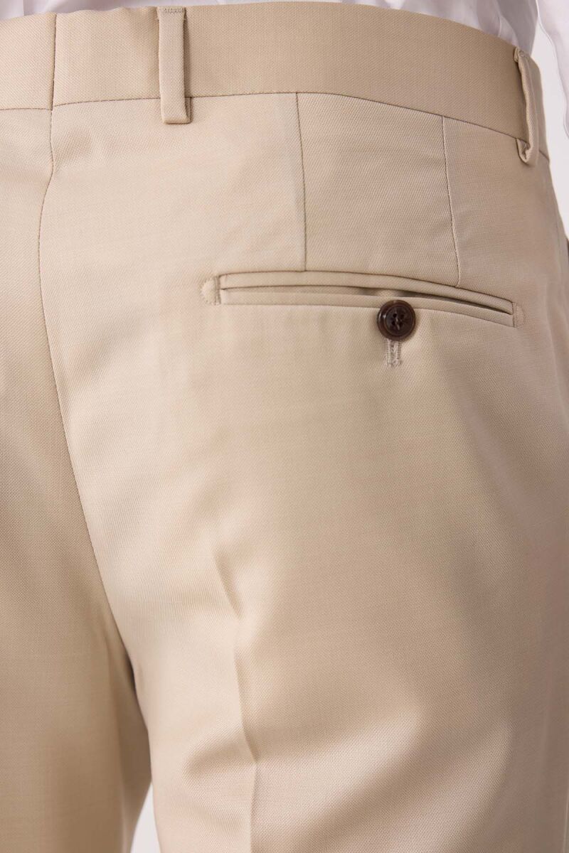 Erkek Krem Erkek Krem Slim Fit Yün Kruvaze Takım Elbise - 10