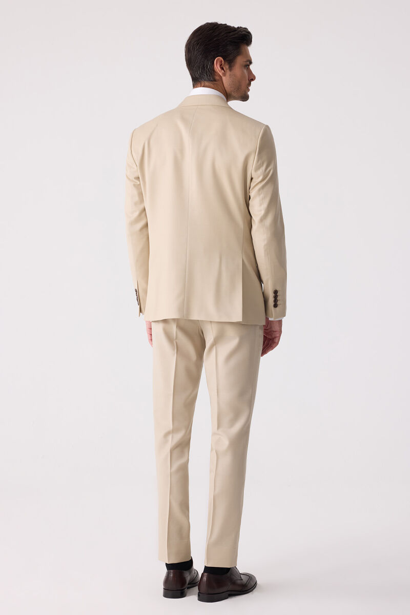 Erkek Krem Erkek Krem Slim Fit Yün Kruvaze Takım Elbise - 12