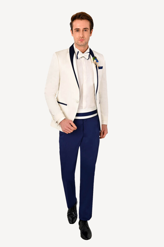 Erkek Krem Mono Yaka Slim Fit Damatlık