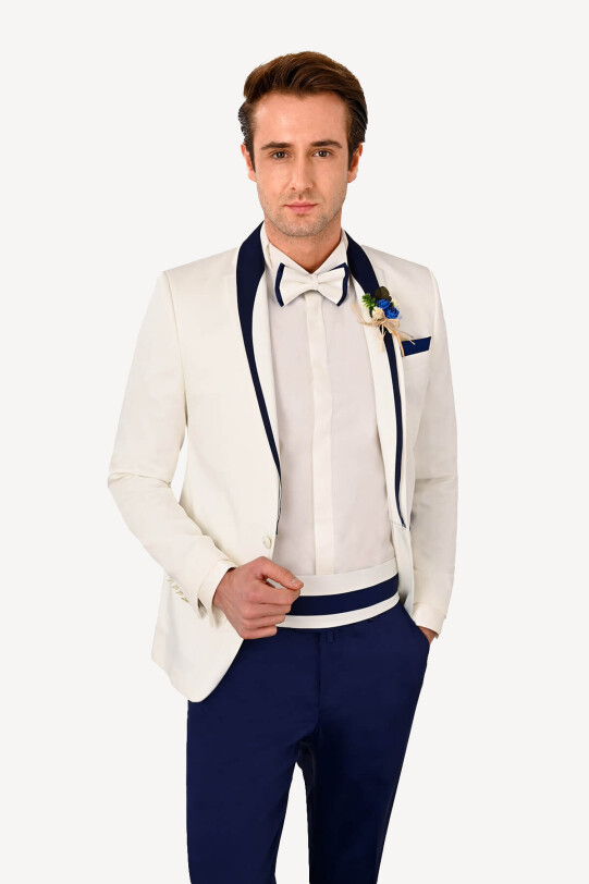 Erkek Krem Mono Yaka Slim Fit Damatlık
