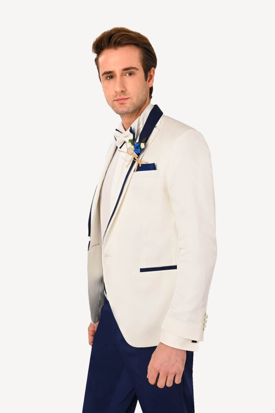 Erkek Krem Mono Yaka Slim Fit Damatlık