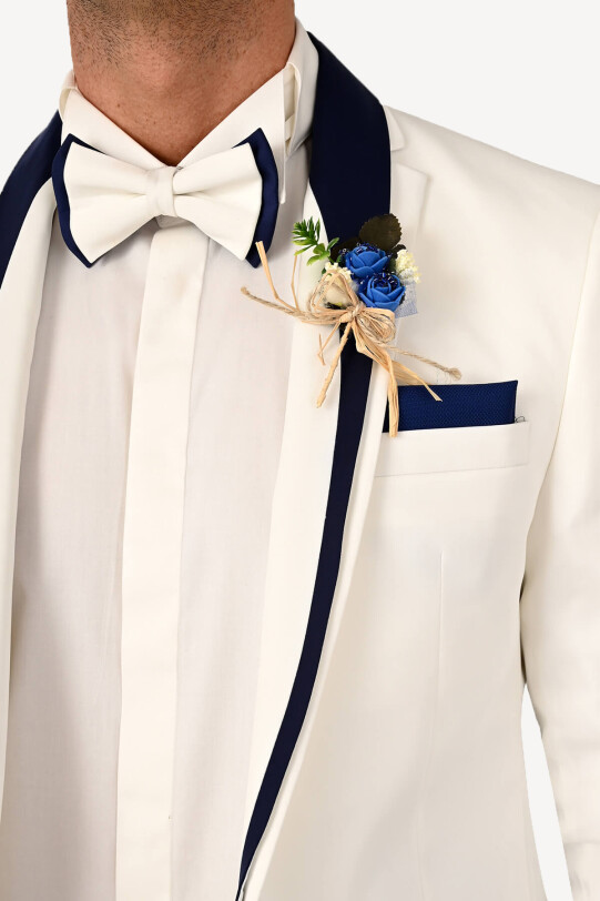 Erkek Krem Mono Yaka Slim Fit Damatlık