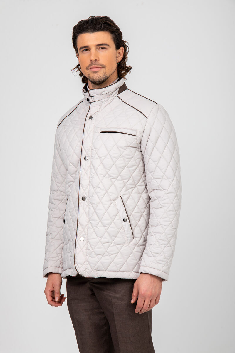 Erkek Krem Regular Fit Kapitone Kaban - 3