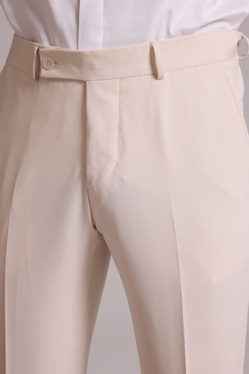 Erkek Krem Slim Fit Kırlangıç Yaka Yelekli Damatlık - 10