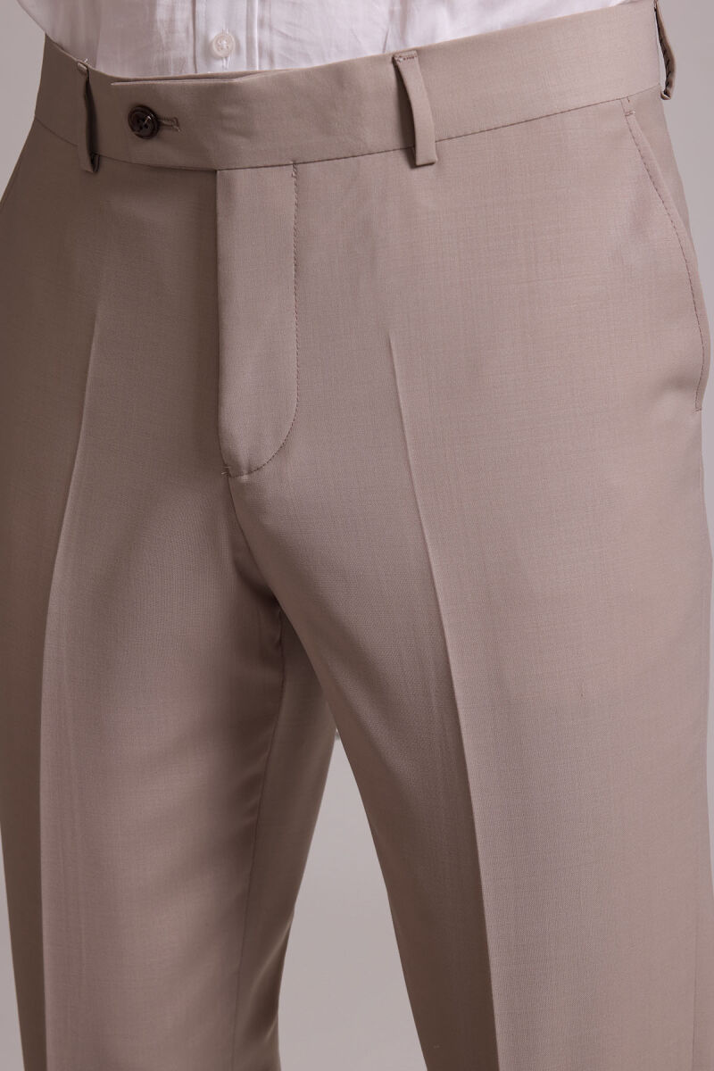 Erkek Krem Slim Fit Kruvaze %100 Yün Takım Elbise - 10