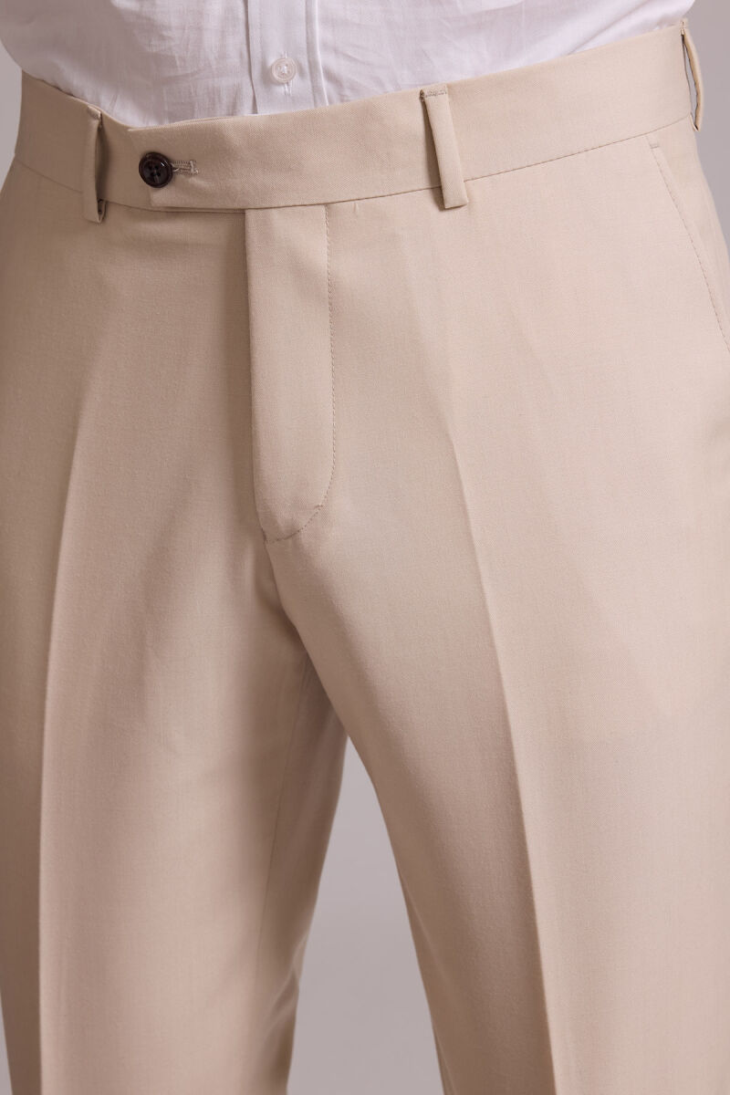 Erkek Krem Slim Fit Kruvaze Yün Takım Elbise - 10