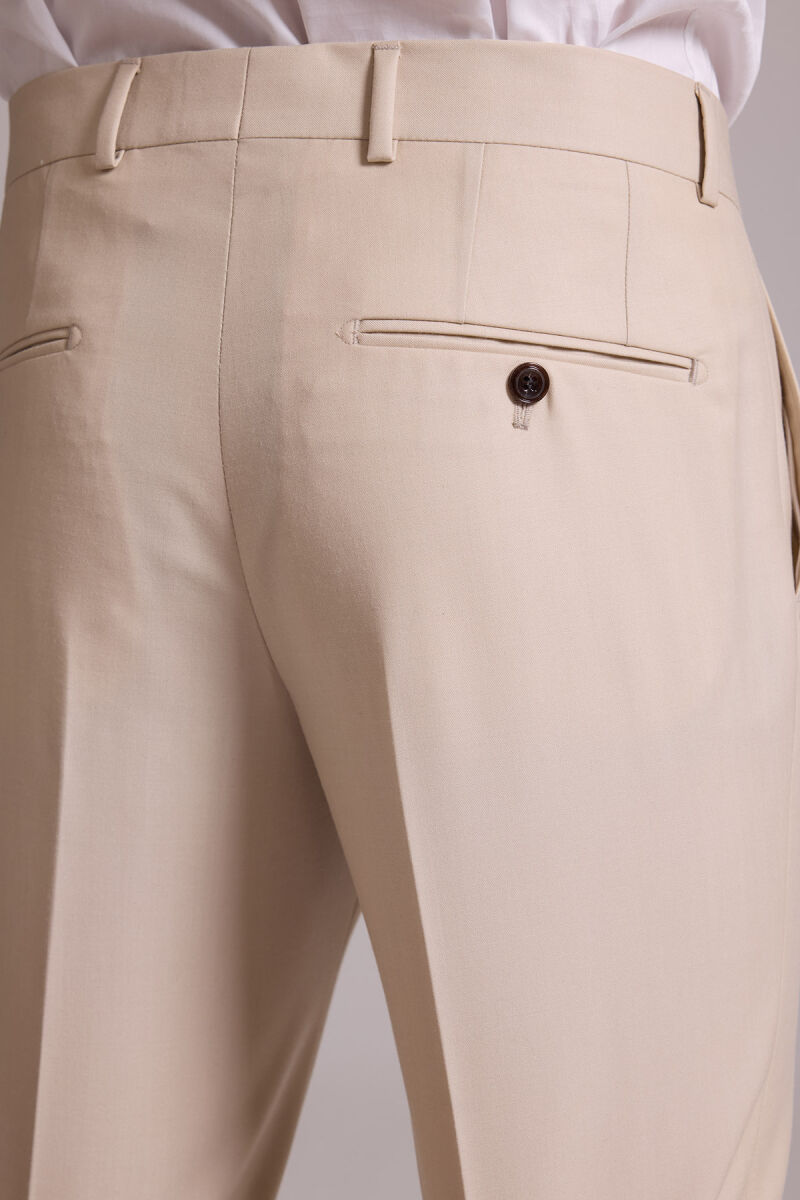 Erkek Krem Slim Fit Kruvaze Yün Takım Elbise - 11