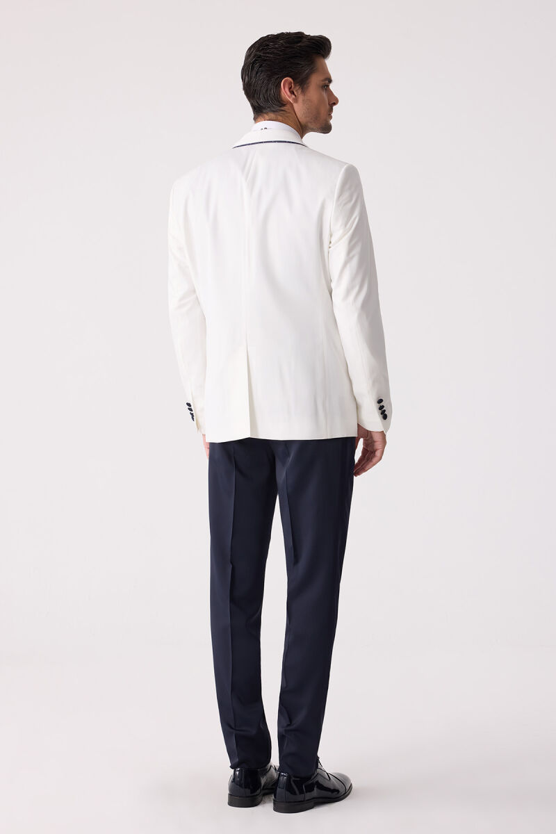 Erkek Krem Slim Fit Mono Yaka Yelekli Damatlık - 12