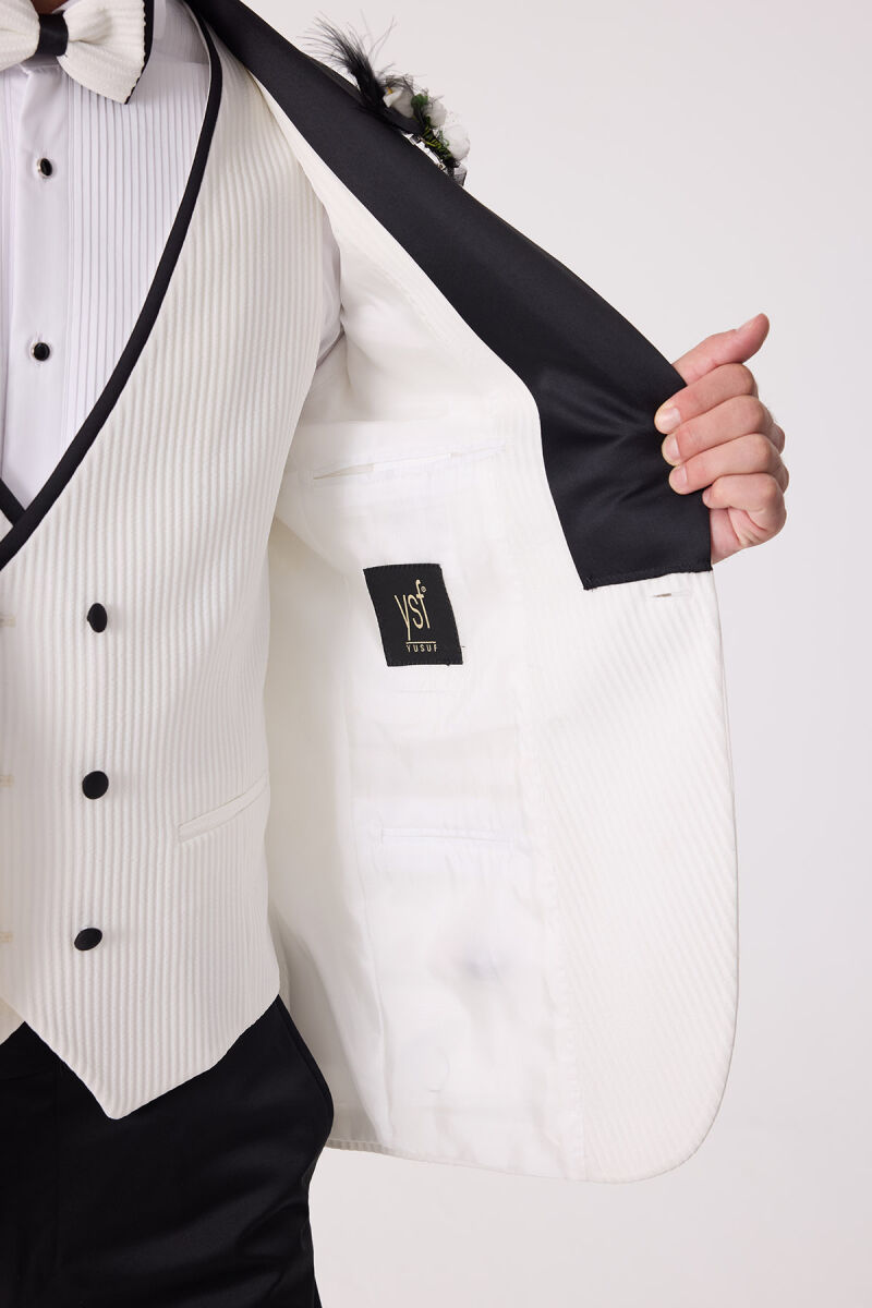 Erkek Krem Slim Fit Şal Yaka Damatlık - 9