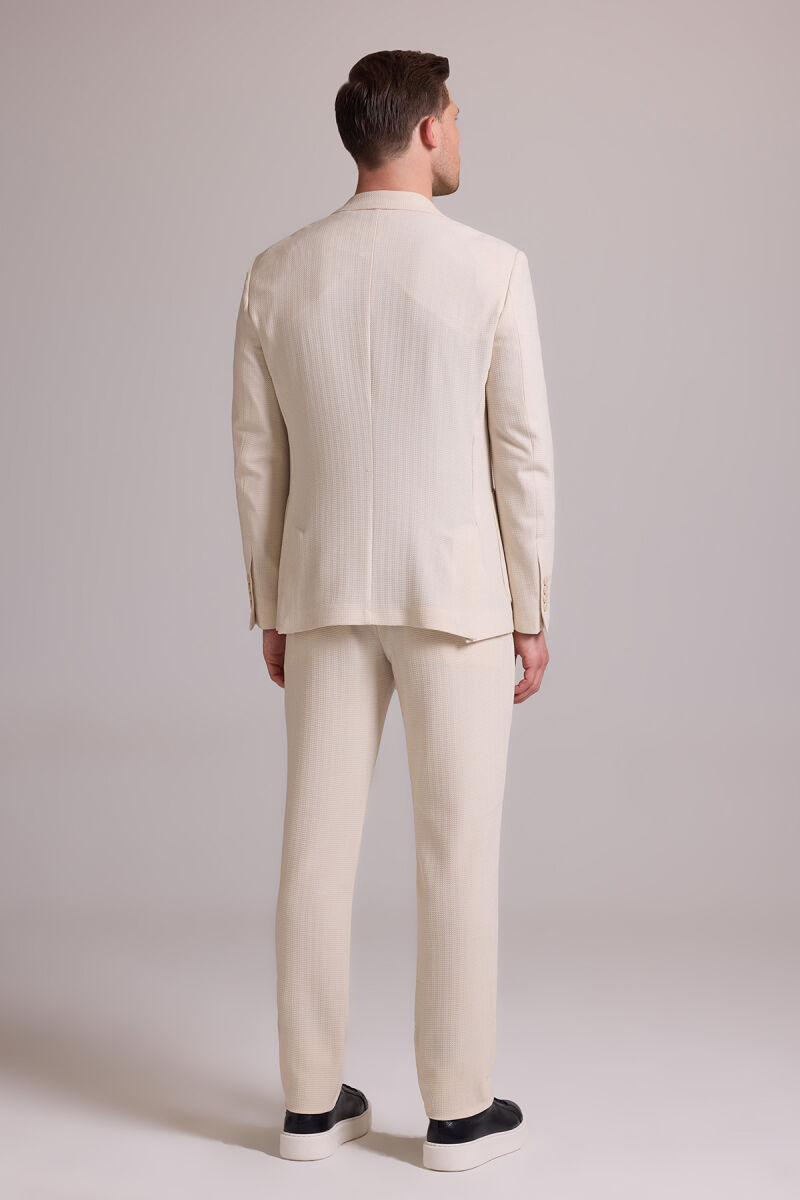 Erkek Krem Slim Fit Sivri Yaka Takım Elbise - 11