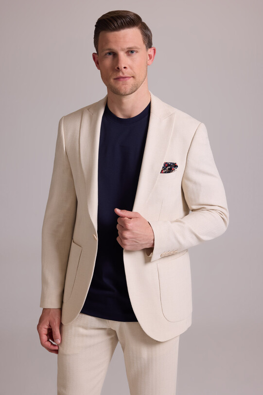 Erkek Krem Slim Fit Sivri Yaka Takım Elbise