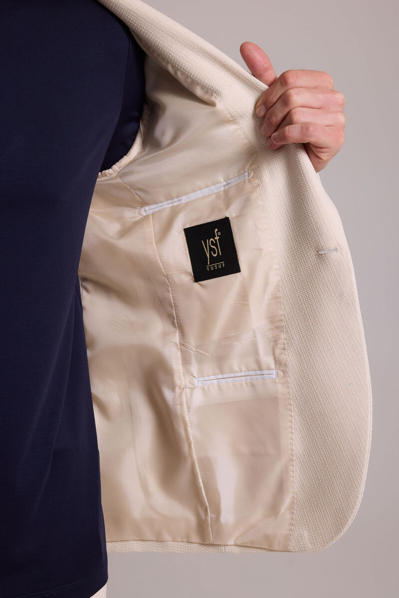 Erkek Krem Slim Fit Sivri Yaka Takım Elbise - 8